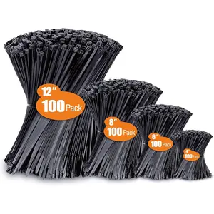 Zip Ties Assorted Sizes(4”+6”+8”+12”), 400 Pack, Black Cable Ties, UV Resistant Wire Ties by ANOSON