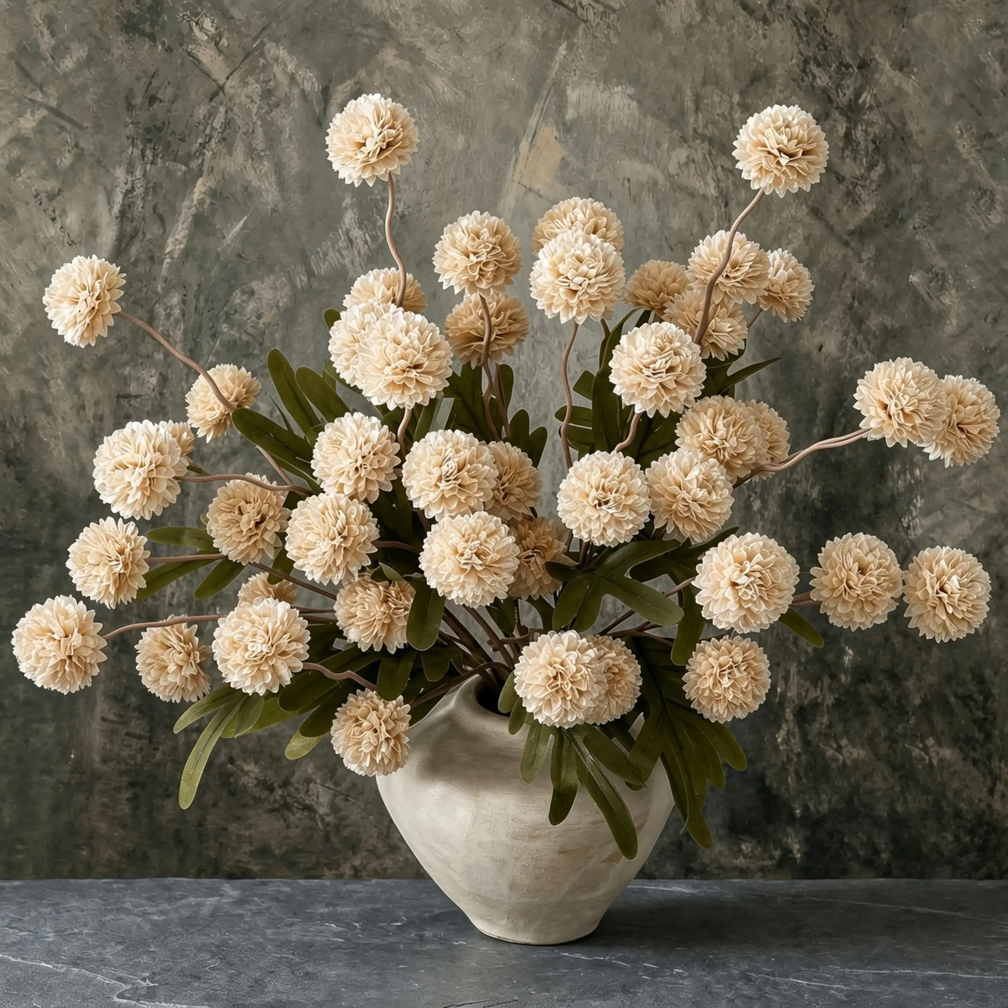 12-Piece Beige Fake Silk Mini Chrysanthemum Pom-Pom Stemmed Flowers, Decorative Aesthetic Home Decor for DIY Users - Farmhouse Table Plants, Vase Fillers & Wedding Centerpieces