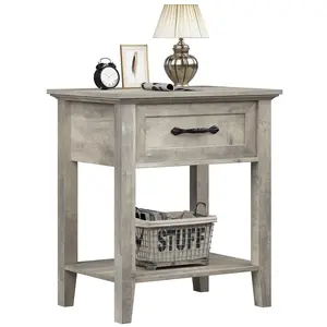 Garvee Grey Nightstand, End Table with Drawer, Side Table for Spaces, 2 Tiers Storage Shelves with Dresser, Bedside Table for Living Room, Bedroom, Dorm (Grey)