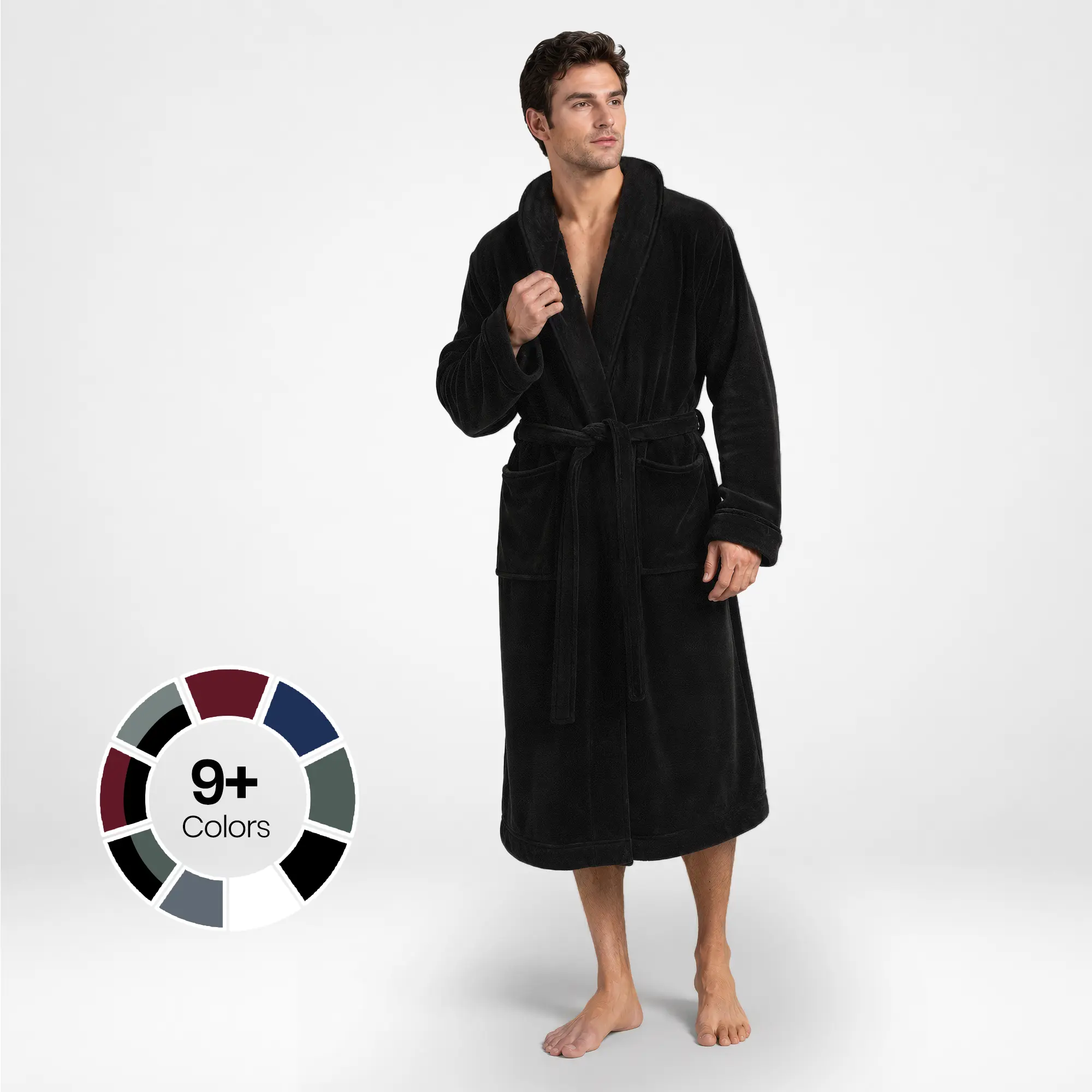NY Threads Men's Plush Coral Fleece Bathrobe, Stylish Shawl Collar Loungewear with Pockets and Adjustable Belt, Fabric, Menswear, Basic, Elegant, Fluffy, Classic, Men's Robes, Pocket Access, Pocketed