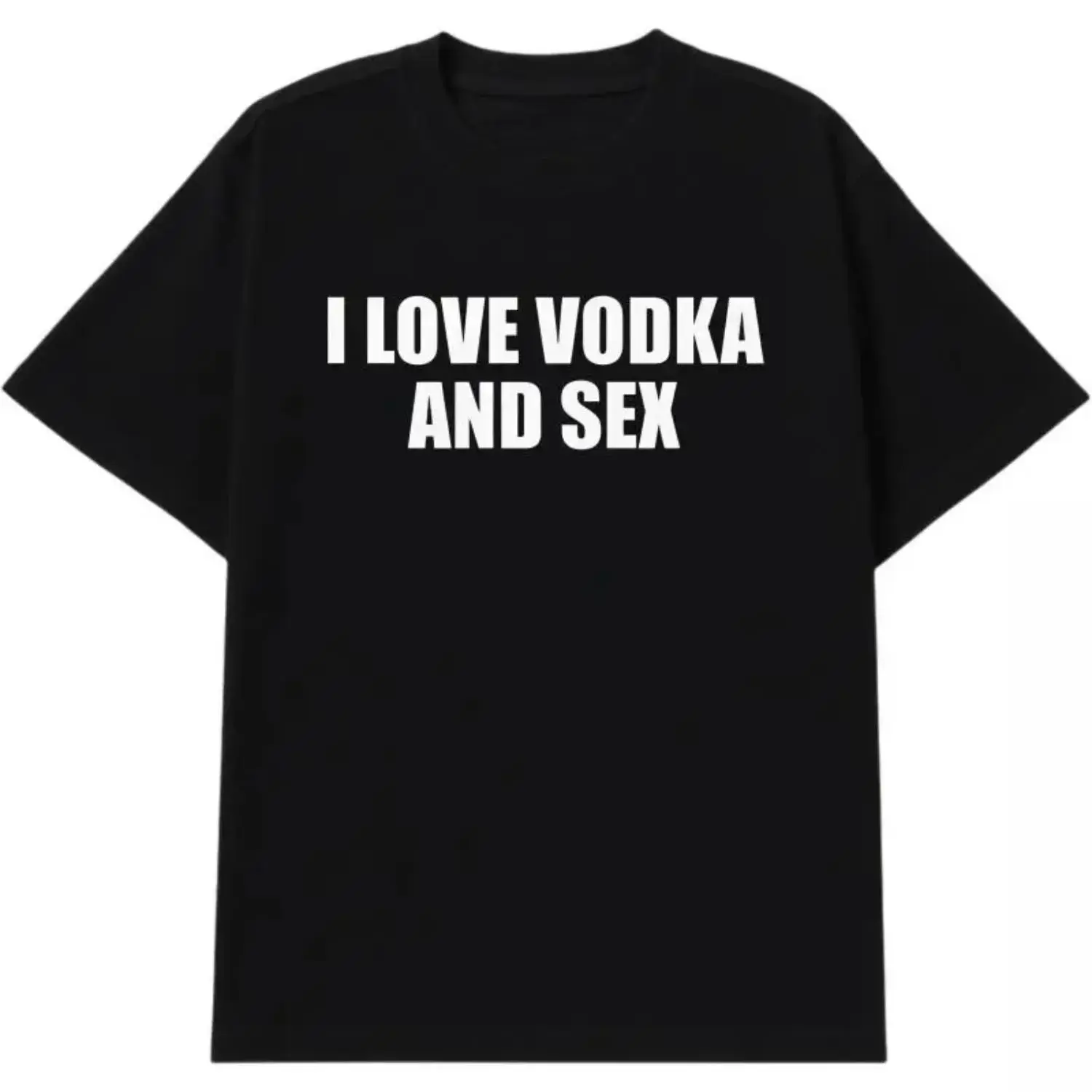 I Love Vodka And Sex Unisex Heavy Cotton Tee Y2K Shirt Iconic Meme Club Party Bar Cute Top Viral Edgy Sassy Sarcastic Chaotic Gift, Adult T-shirt, Gift for Woman and Man funny Black Casual Crewneck Menswear Casual Streetwear Top Casual Slim Fitting