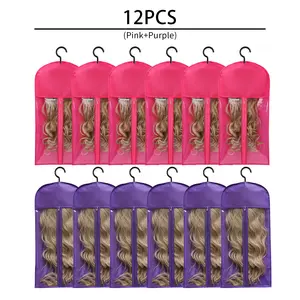 12pcs Wig Storage Bags with Hangers, Dust-proof Holders, Waterproof Organizers, Breathable Hair Extension Carriers, Easy-to-Carry for Home, Travel Hair Care Needs