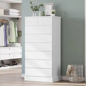 Hasuit White Tall Dresser for Bedroom, 59.6'' High 8 Drawer Dresser, Modern Chest of Drawers Storage Organizer for Closet, Taller Clothes Storage Tower with Ample Storage Space