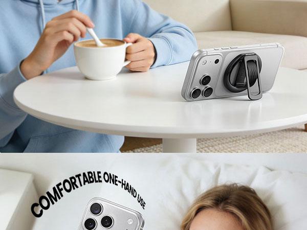 Lamicall MagFlex Magnetic Phone Ring & Foldable Stand – MagSafe Compatible Grip, Adjustable Kickstand, 360° Rotation, Desk Stand for iPhone 17/16/15/14/13