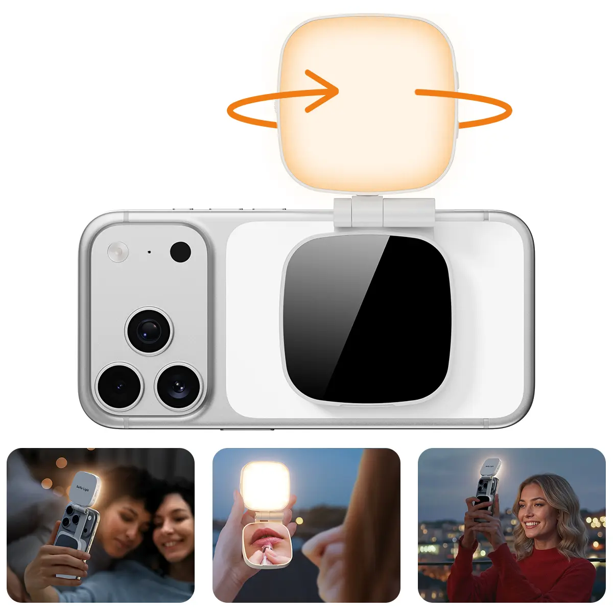 Weilisi Magnetic Selfie Light for iPhone MagSafe, Rechargeable LED Phone Light with Mirror, 5 Lighting Modes & CRI97+ for Selfies, Makeup, TikTok, Vlogging & Video Recording (Metal Ring Included)