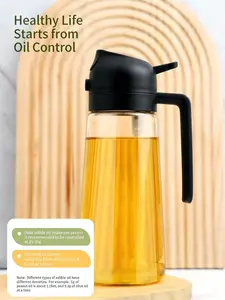 2-in-1 Glass Oil Sprayer & Dispenser for Kitchen, 15.2oz (450ml) Thickened Oil Bottle for Cooking, Air Fryer & BBQ, Shadow Black