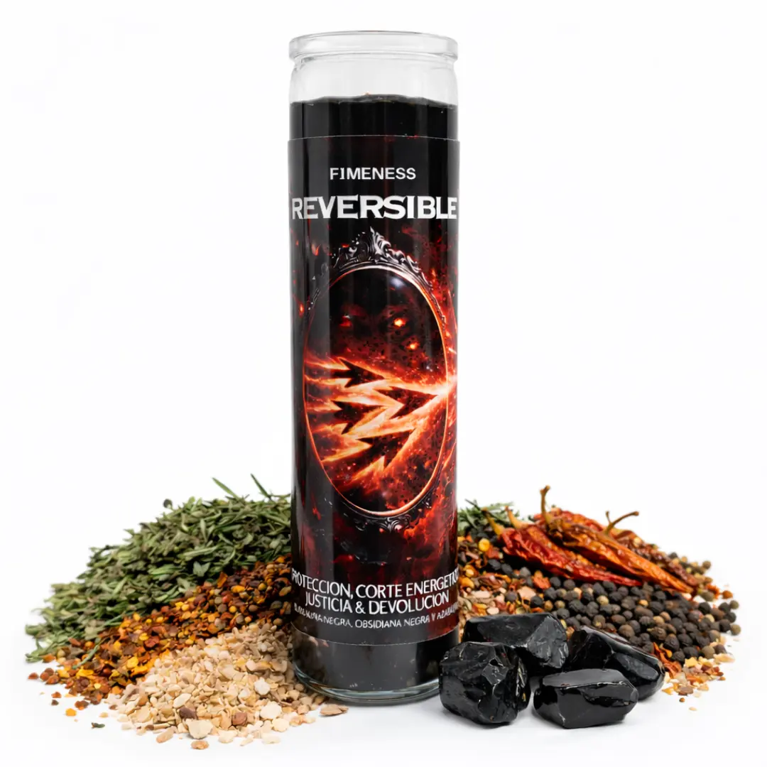 FIMENESS - REVERSIBLE (RETURN TO SENDER) SEVEN DAY PRAYER CANDLE - CRYSTAL AND HERB INFUSED FIMENESS - REVERSIBLE (RETURN TO SENDER) SEVEN DAY PRAYER CANDLE - CRYSTAL AND HERB INFUSED