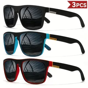 Luxury Brand Designer Fashion Vintage Square Polarized Sunglasses 3-Pack for Men Women UV400 Protection Ideal for Driving Fishing Driver's Eyewear