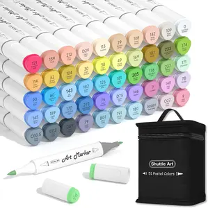 Shuttle Art Pastel Alcohol Markers Brush tip, Dual Tip Brush & Fine Tip Art Marker Set, 50 Colors plus 1 Blender Marker Pens with Case Perfect for Illustration Kids Students Adults Coloring Sketching