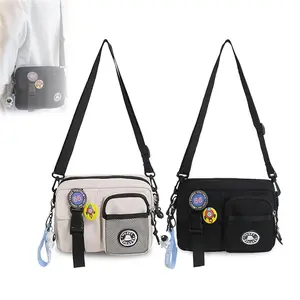Unisex Casual Plain Color Release Buckle Crossbody Bag with Astronaut Charm Lightweight Nylon & Canvas Messenger Bag for Women with Random Color Badge,Portable, durable, birthday gift