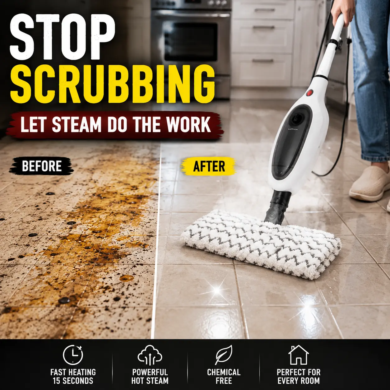 Powerful Steam Mop Cleaner, 10-in-1 Home Deep Cleaner for Hardwood Floors, Kitchen, Bathroom & Pet Mess