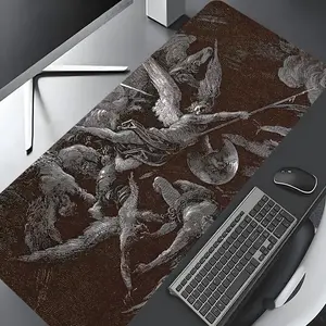 Classical Religious Art Jesus Devil  Design Large Gaming Desk Mat, Aesthetic Desktop Drotection Pad,Washable Rubber Pad Non-Slip Lock Edge Multi-Size Desk Mat Suitable For Home Office,Desktop Accessory,Good Gift for Family and friends
