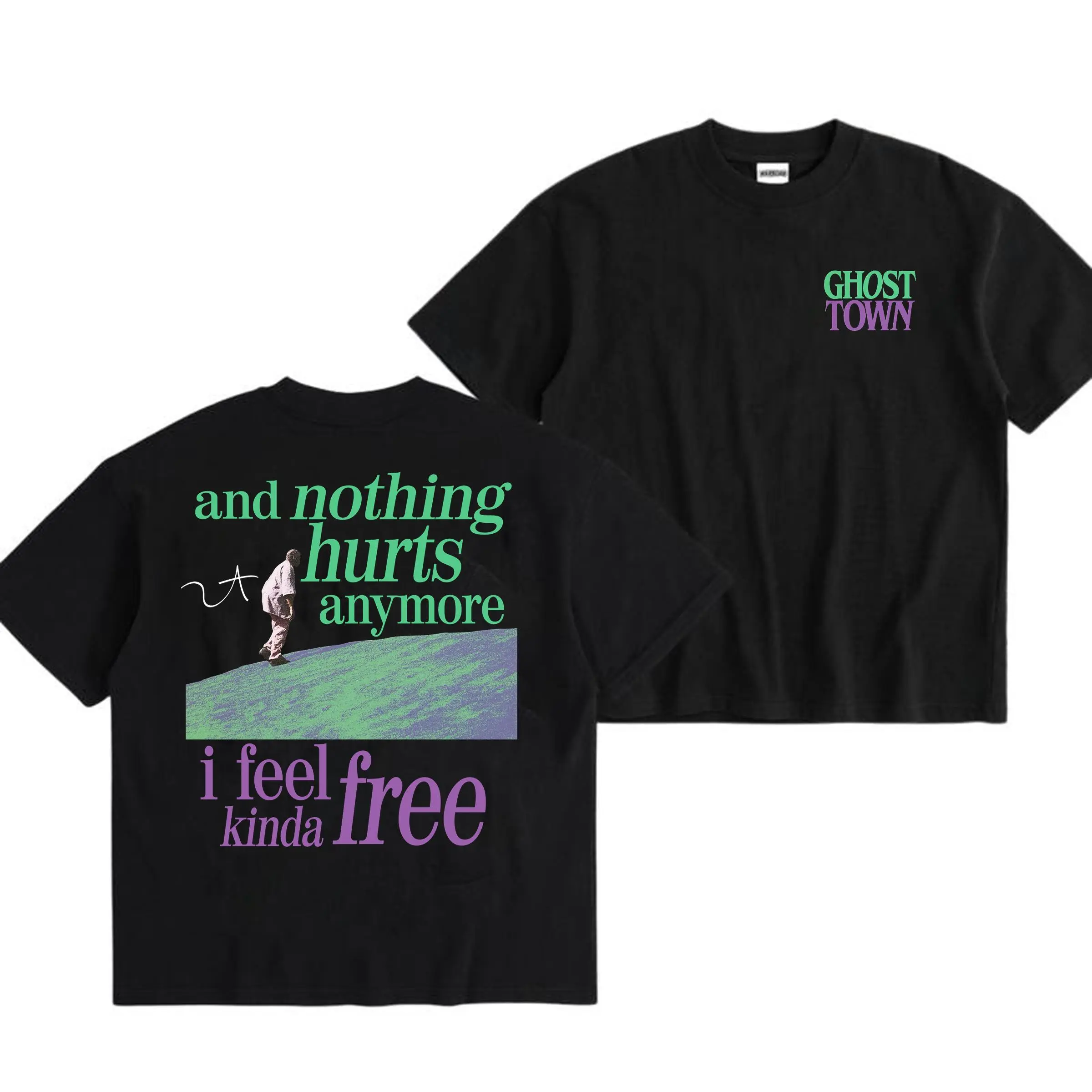 Men's Ghost Town Short-Sleeve T-Shirt - "And Nothing Hurts Anymore I Feel Kinda Free" Graphic Top, Casual Classic Cut Hip-Hop Rap Music Fan Gift, Shortsleeve, Hip-Hop T-Shirts