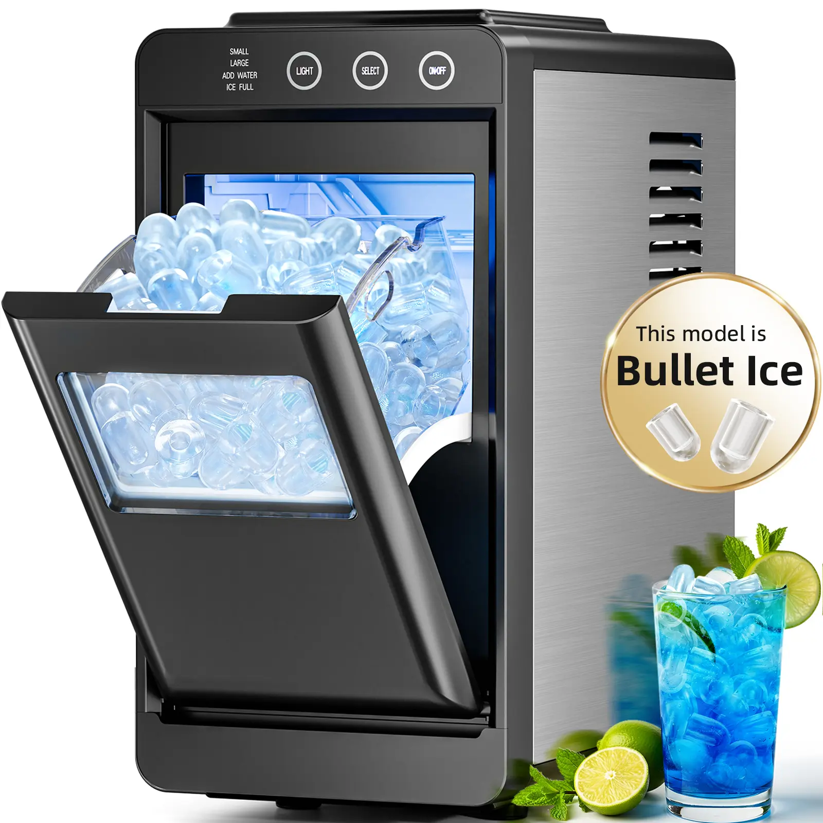 Antarctic Star Countertop Ice Maker with LED control, Selectable S/L Ice Size, 26.5 lbs/24Hrs, 8 Ice Cubes in 6 Mins, Auto-Cleaning, Portable with Ice Basket & Scoop for Home/Kitchen/Camping/RV