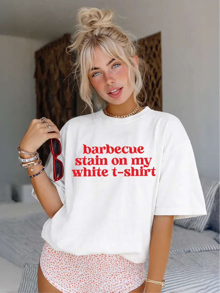 Barbecue stain on my white t-shirt ~  Unisex Short Sleeve CC Garment Dyed T-Shirt Printed in the USA