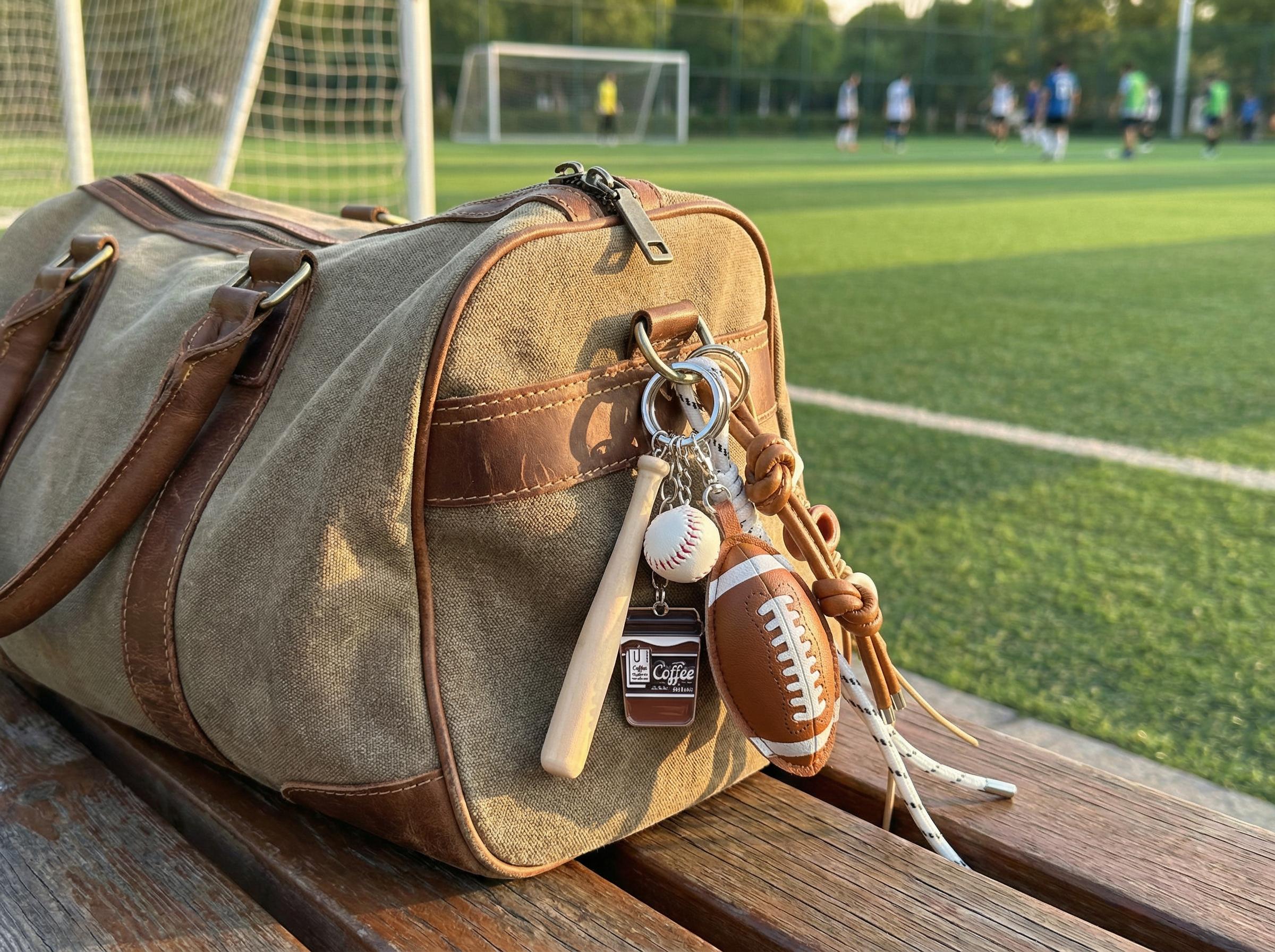 Sports Fanatic's Collection: Sports Themed Keychain Set of 5 - Baseball Football Coffee Cup Charms, Braided Leather Cord with Beaded Letters, Bag Accessories for Sports Fans Sports Fanatic's Collection: Sports Themed Keychain Set of 5 - Baseball Football Coffee Cup Charms, Braided Leather Cord with Beaded Letters, Bag Accessories for Sports Fans