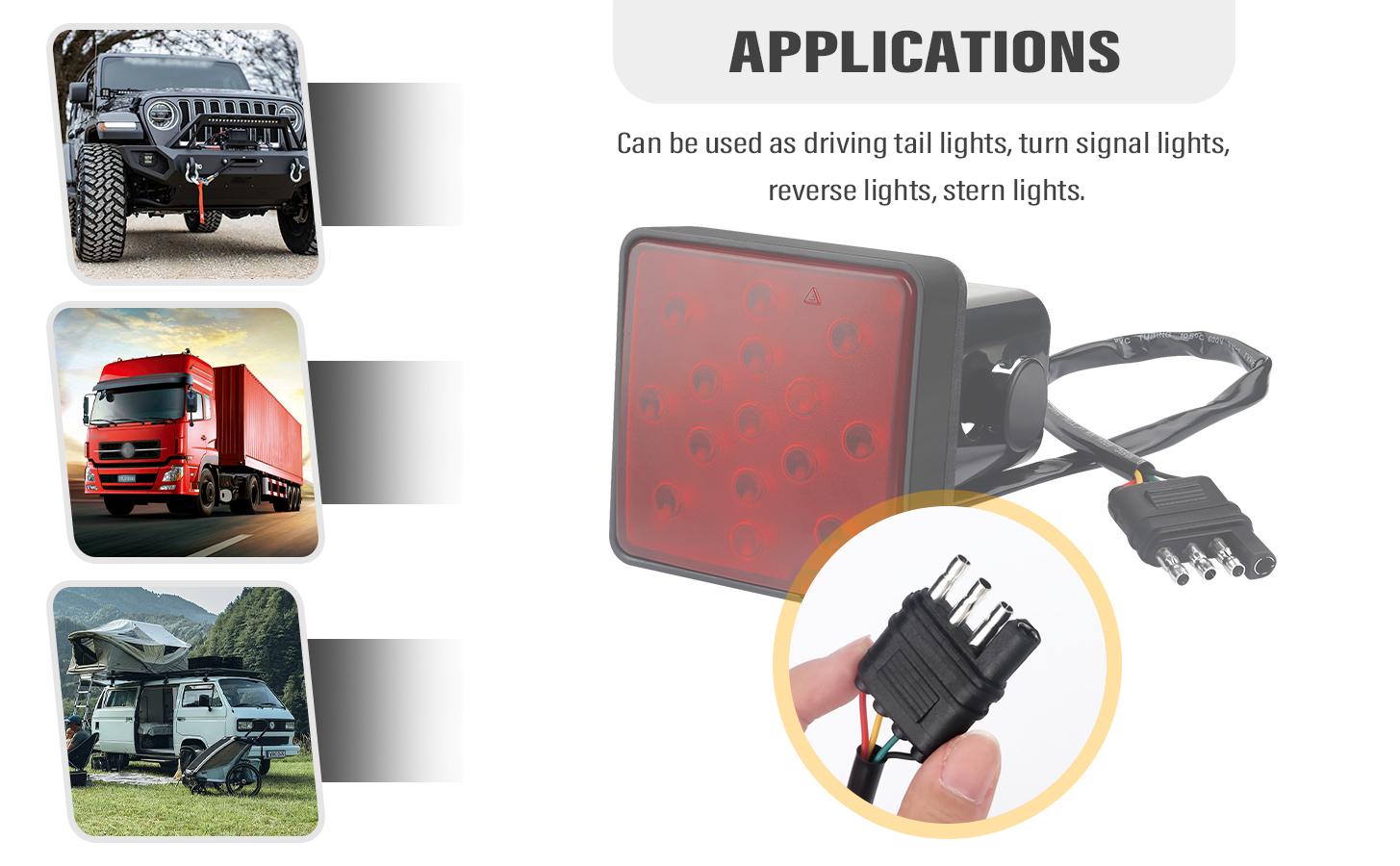 DIBMS 15 LED Trailer Hitch Brake Light,12V Red Lights Smoked Tail Lights Fits 2" Receiver with 4-pin Adapter,Hitch Light Automotive Exterior Accessories for Truck Trailer SUV (Black)