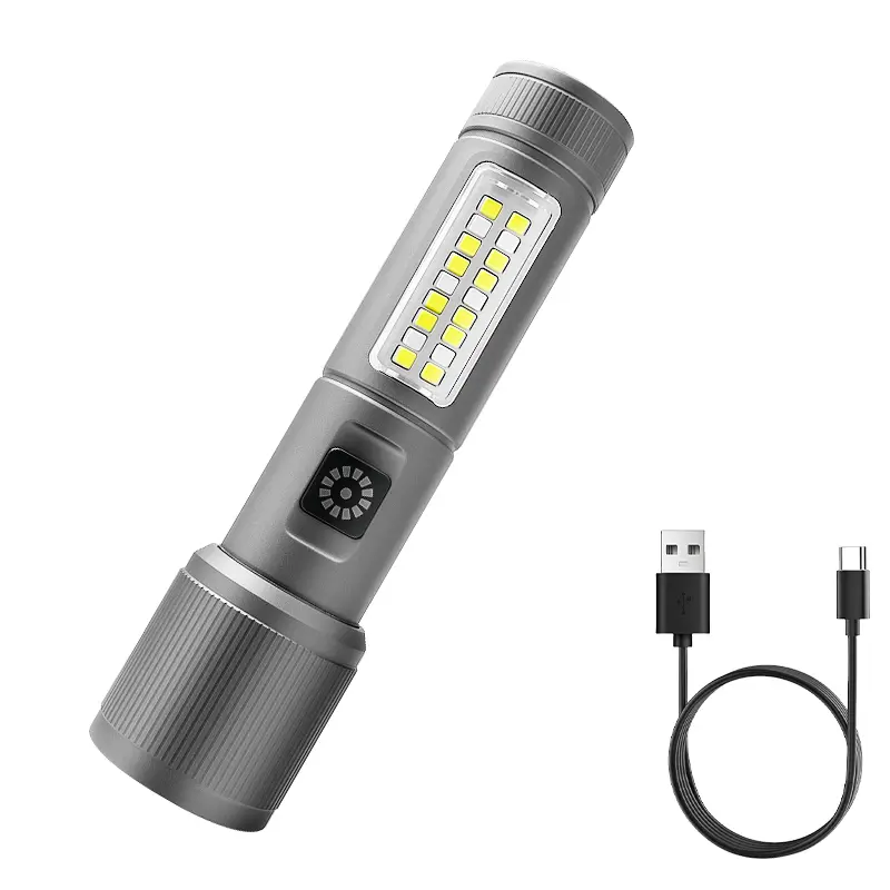 High Lumens Rechargeable Zoom Flashlight - Durable Adjustable LED Light with Laser Focusing, 7 Adjustable Light Modes, Mechanical Telescopic Zoom, Waterproof, Long Battery Life for Outdoor Camping, Emergency Use