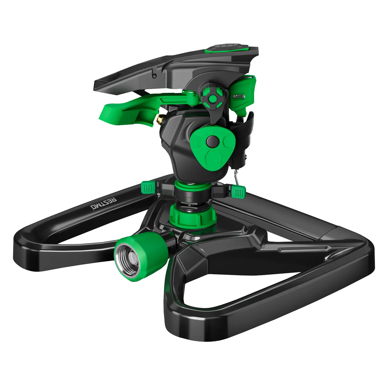 RESTMO Heavy Duty Pulsating Sprinkler with Metal & Plastic Base, Distance & Width Adjustable via Slide Control & 60 psi Setting, 360° Rotation, Even-Watering Tech, Wide Coverage for Large Lawns/Yards Irrigation (Up to 7,600 Sq. Ft.)