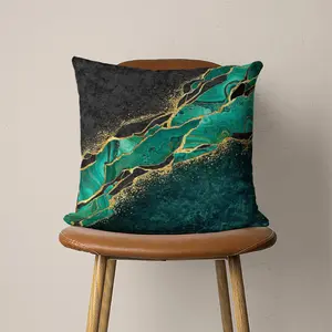 2pcs Abstract Black Green Marble Pillow Covers Decorative Teal Golden Soft Throw Pillow Case 18X18 inches Living Room Decor Square Cushion Covers Couch Pillowcase for Sofa Bedroom Chair