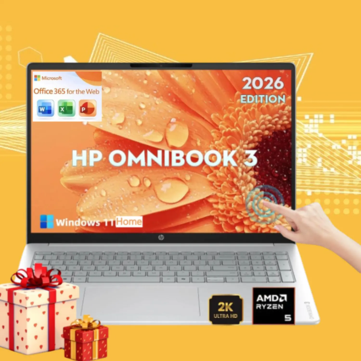 HP OmniBook 16'' 2K IPS Touchscreen Laptop 2026 Edition, AMD Ryzen 5 40, Up To 8GB RAM, 512GB SSD, Radeon 610M Graphics, FHD Camera, Copilot AI, Windows 11 Home, For Business Use