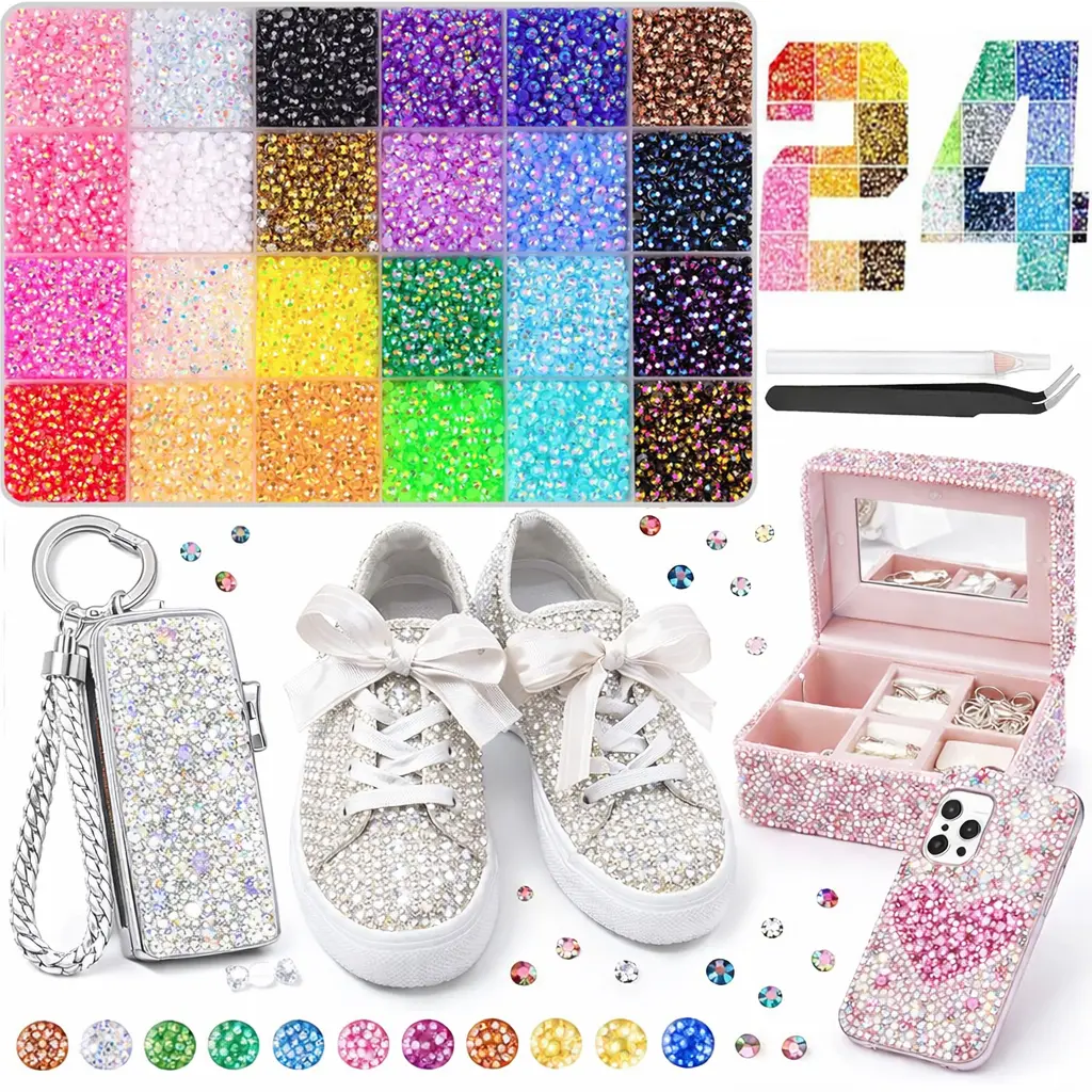 24-Color 30000PCS Jelly Synthetic Rhinestones Acrylic Bead Set, 3mm Multicolor Flatback Resin Beads for Bedazzling, Craft Art, Book & Shoe Decor, Nail Art Bedazzler Kit, Acrylic Beads