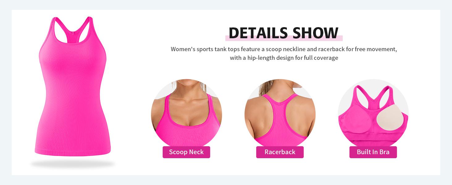 ATTRACO Women's Two-Piece Ribbed Sports Tank Top Set with Built-in Bra Fitted Racerback Design Round Neck for Sports Activities SpringStatements