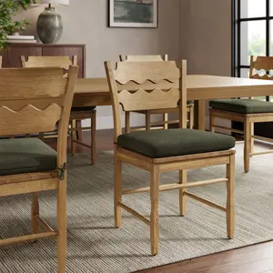 Jax Oak Wood Dining Chair With Wavy Razor Back and Cushion in Weathered Oak Sage