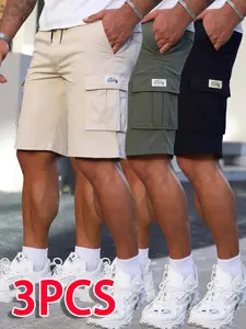 Men’s 3-Pack Cargo Shorts — Multi-Pocket Casual Knee-Length Shorts, Outdoor Durable Straight-Leg Mid-Thighs, Trendy Versatile Loose Fit Plus Size, Lightweight Breathable Summer Sports Shorts for Camping, Commuting, and Everyday Wear