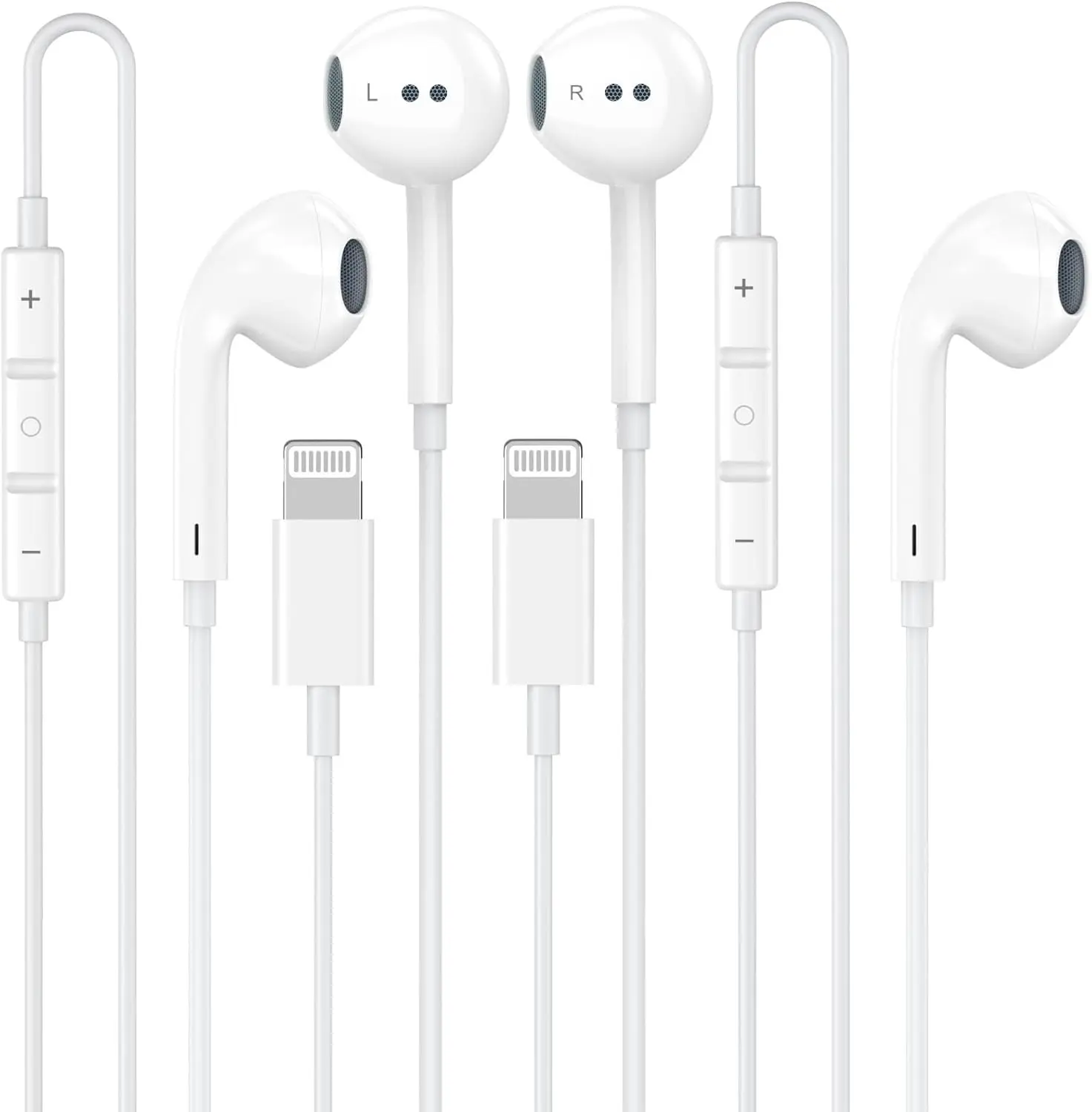 Wired Lightning Earbuds for Apple iPhone, MFi Certified, Built-in Microphone & Volume Control, Noise-Isolating Headphones, 2 Pack Comfortable Earphones