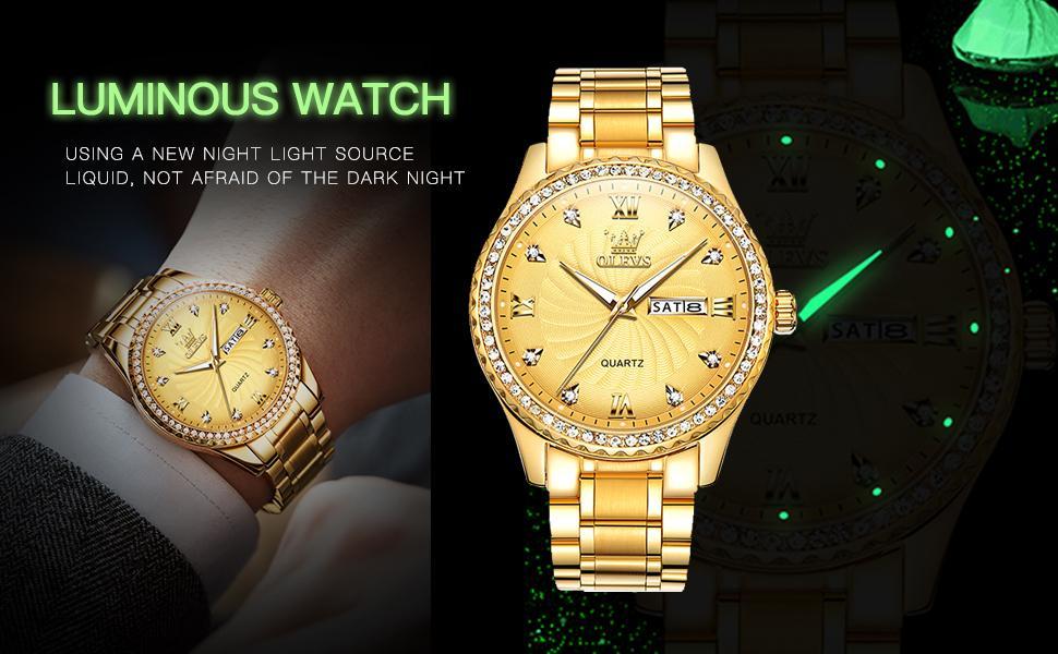 OLEVS Men's Watch, Genuine Stainless Steel Analog Quartz Watch Men's Date Modern Fashionable Wristwatch Gold watch