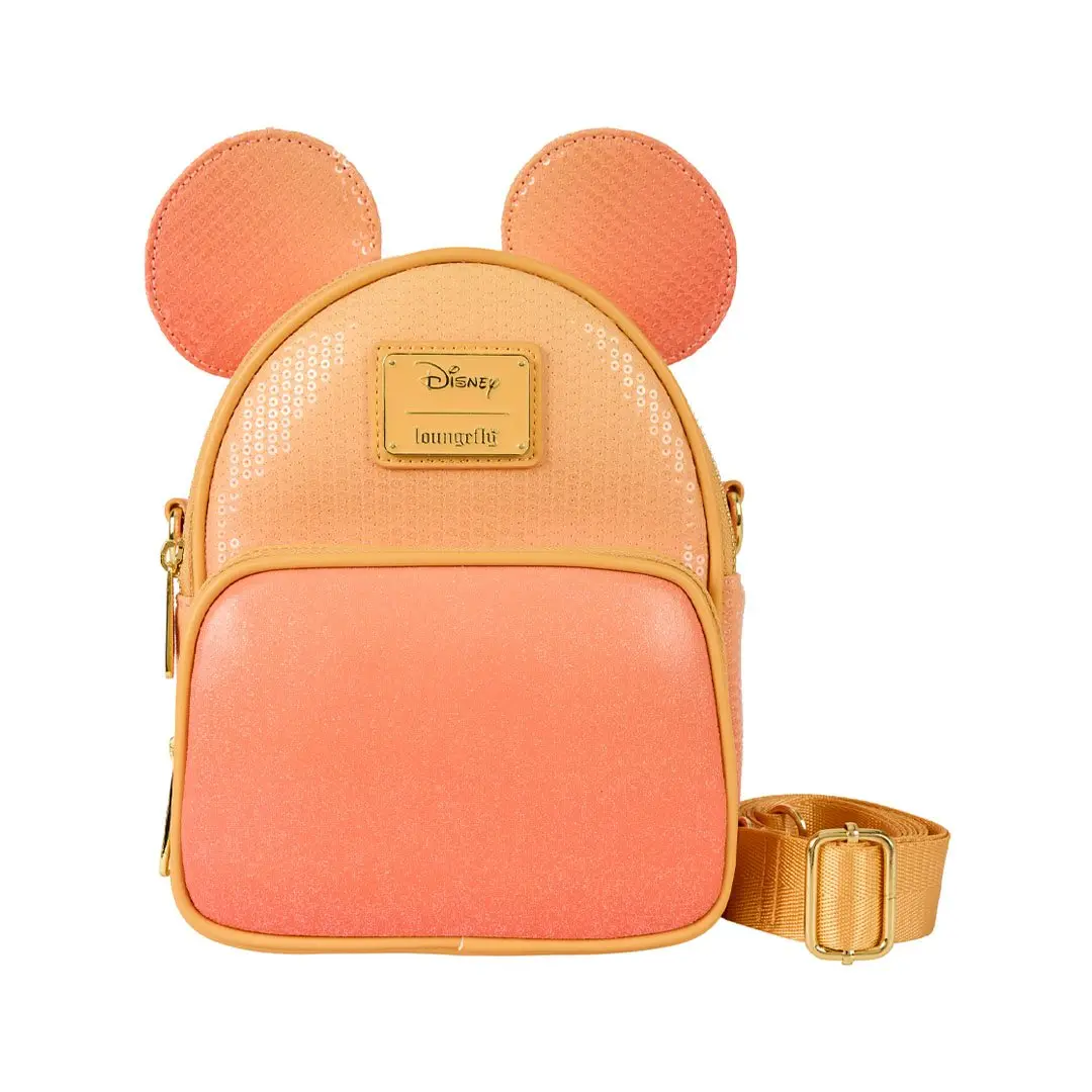 Loungefly Disney Mickey Mouse Sunset Ombre Sequins Convertible Mini Backpack Purse with Glitter Detail and Adjustable Strap, Faux Leather, 6.75” W X 8.25” H X 4” D, Adults, Casual, Basic, Female, Fun Accessory