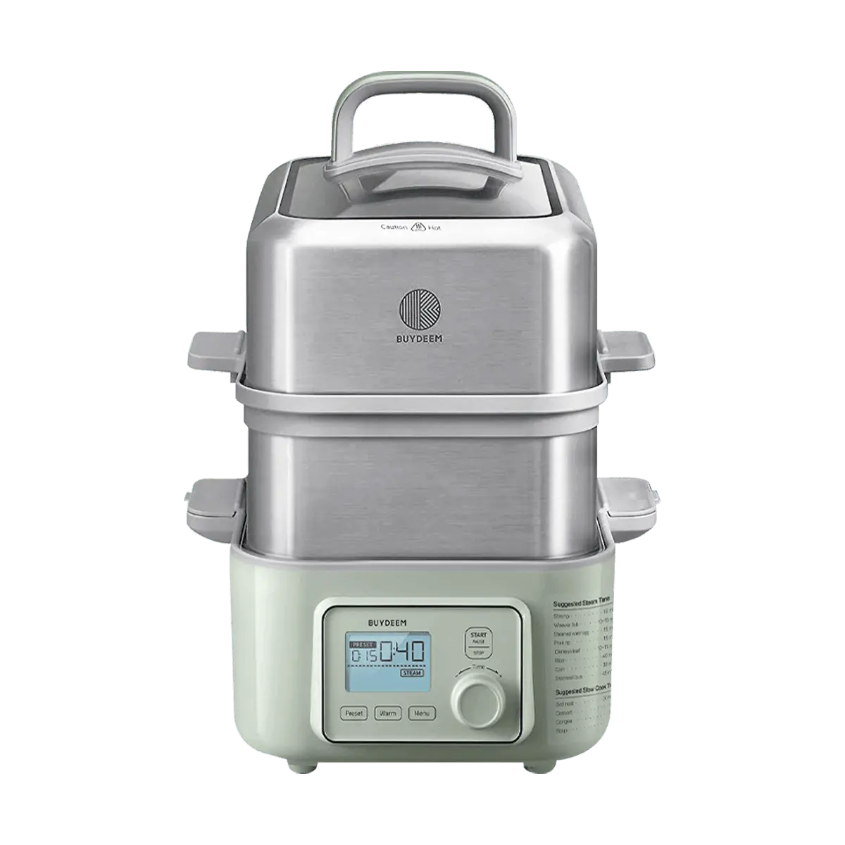 BUYDEEM G563 10L Double-Layer Steamer Pot Set - Smart Electric Steamer with Timer, Keep Warm, Rapid Steam, Ideal for Home Cooking & Gifts (Shallow Fir Green)