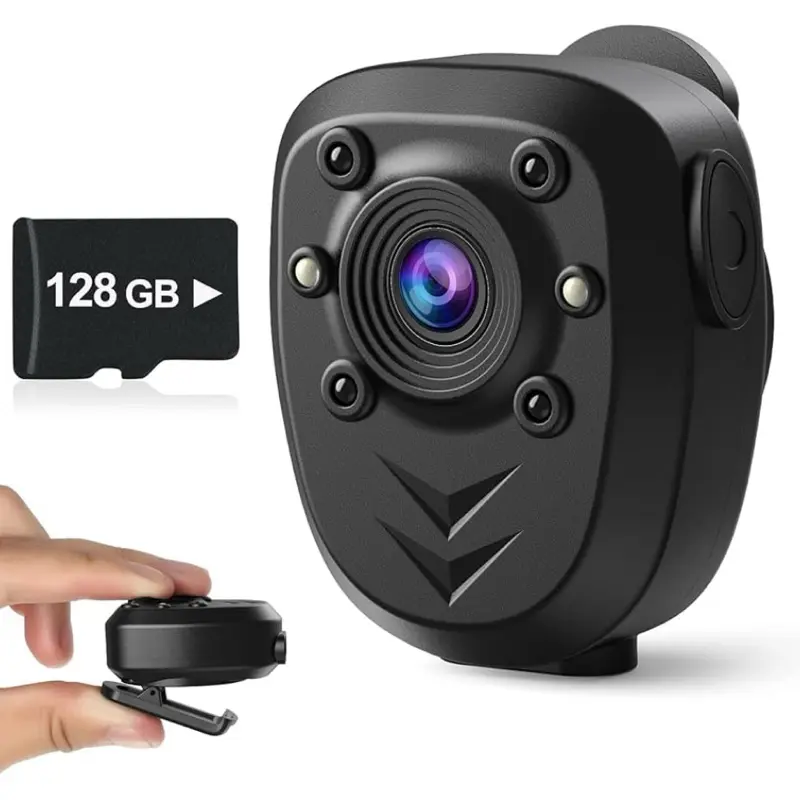 Mini Body Camera Video Recorder Built-in 128GB Memory Card with Night Vision IR & Loop Record HD 1080P, 4-6 HR Battery Life Wearable Police Cam for Home, Outdoor, Law Enforcement, Security Guard