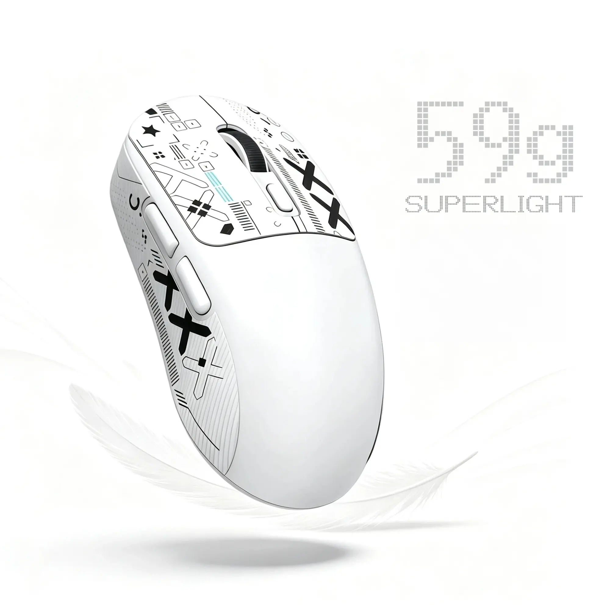 X4 59g Ultra Lightweight Wireless Mouse, White Tri-Mode Rechargeable Mouse with Decorative Stickers, Fast Response Gaming Mouse for Desk Setup, PC, Laptop, Work & Study - T-WOLF X4 White Mouse