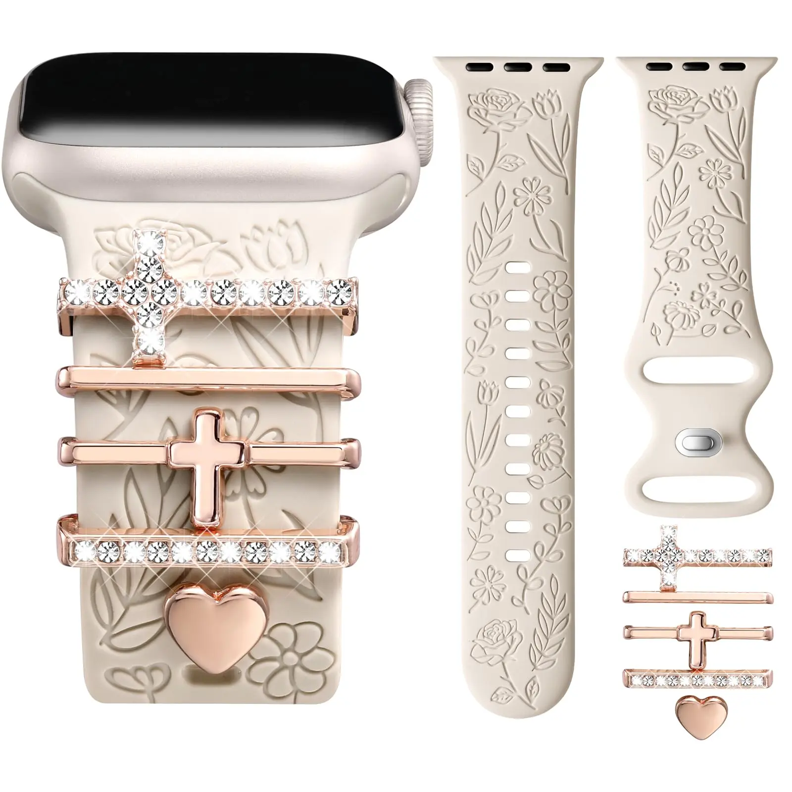 y2k Accessories Bracelet Flower Engraved StarLight Band Compatible with Apple Watch Bands For Women, Soft Silicone Piercing Bracelet Strap With Decorative for smart Watch Charms for iWatch Series 1-9 SE Slim adjustable lady couple birthday gift