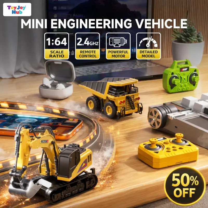 Miniature Alloy Excavator RC 1:64 Scale Remote-Controlled Construction Vehicle Bluetooth Remote-Controlled Car Desktop Model Display Gift for Boys