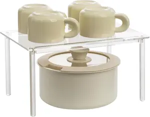 1 Pack Acrylic Cabinet Organizer, Kitchen Countertop Counter Organizer, Clear Spice Rack, Shelf Risers Cabinets for Bathroom, Desk, Dresser Cupboard Organizers and Storage