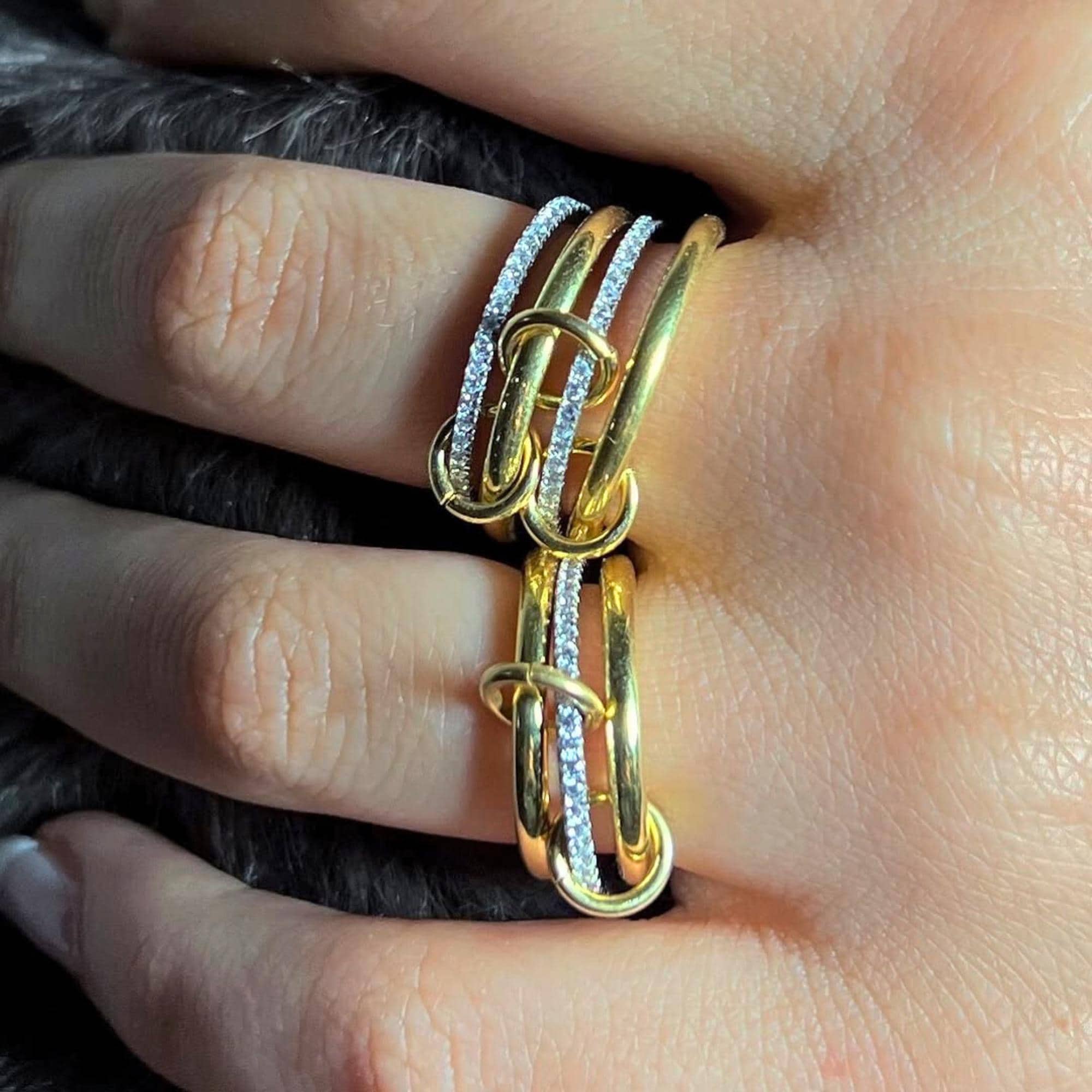 Tewiky Gold Interlocked Stackable Rings for Women - Statement Multi Ring Mixed Metals Stack - Cubic Zirconia Two-Toned Stacking Jewelry Tewiky Gold Interlocked Stackable Rings for Women - Statement Multi Ring Mixed Metals Stack - Cubic Zirconia Two-Toned Stacking Jewelry