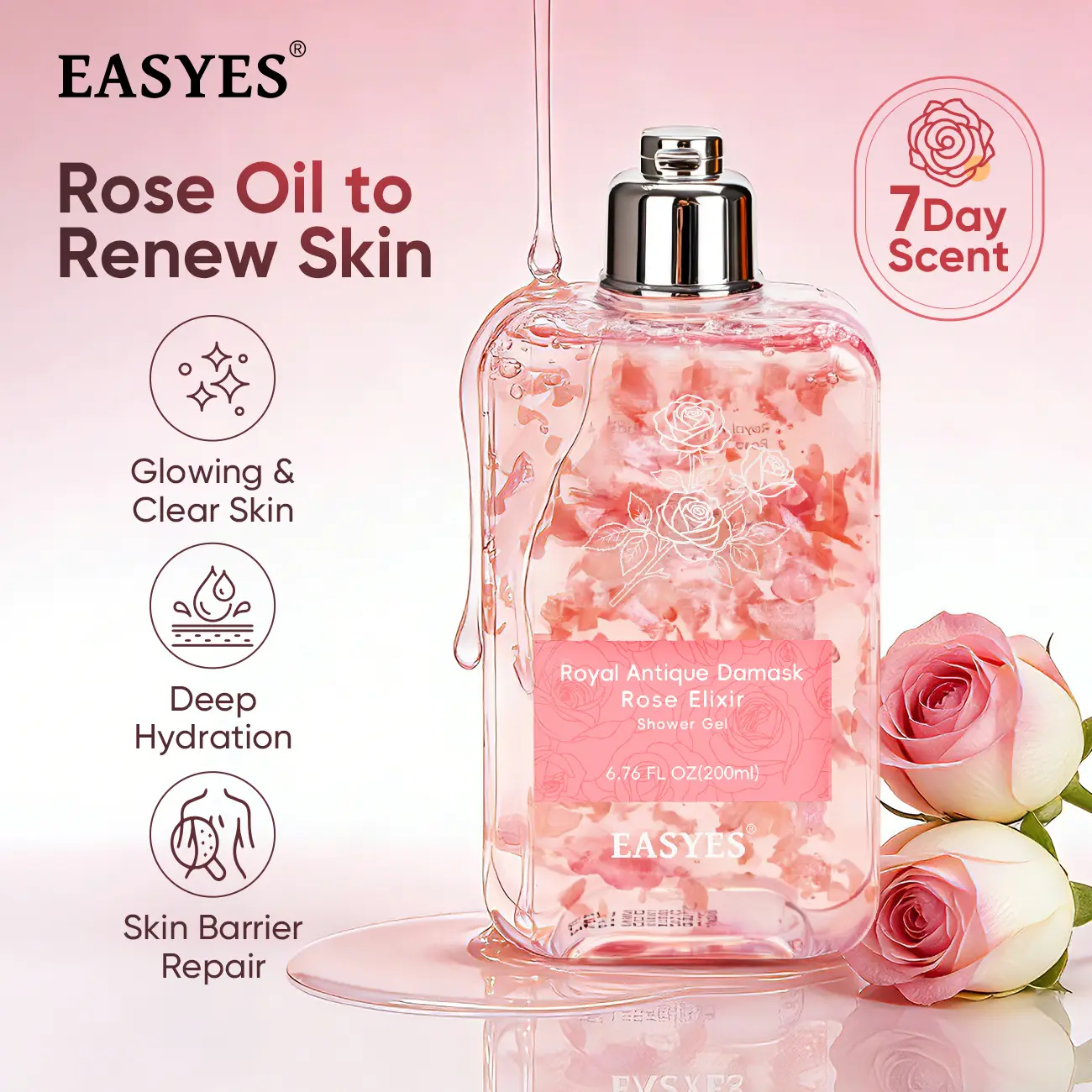 【Easyes】Rose Essence Native Body Wash - Red rose fragrance 3X repair Deep Moisture Soft Skin for Dry & Sensitive Skin Instant relief of dryness and itching vegan no animal testing The best choice for gifts -SW-2