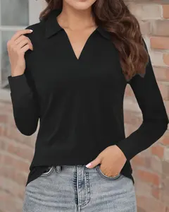 Polo Shirts for Women, V-Neck Business Casual Tops for Women, Collared Shirt Tunic Tops Long Sleeve Work Blouses