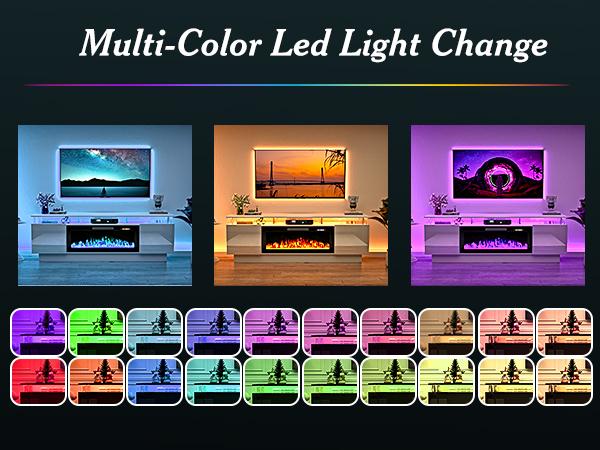 PUKAMI 70" Modern Fireplace TV Stand with 36" Electric Fireplace for TVs Up to 80 inch, Luxury LED Light Entertainment Center with High Gloss Cabinet (White, 70" (8 Acrylic Posts))