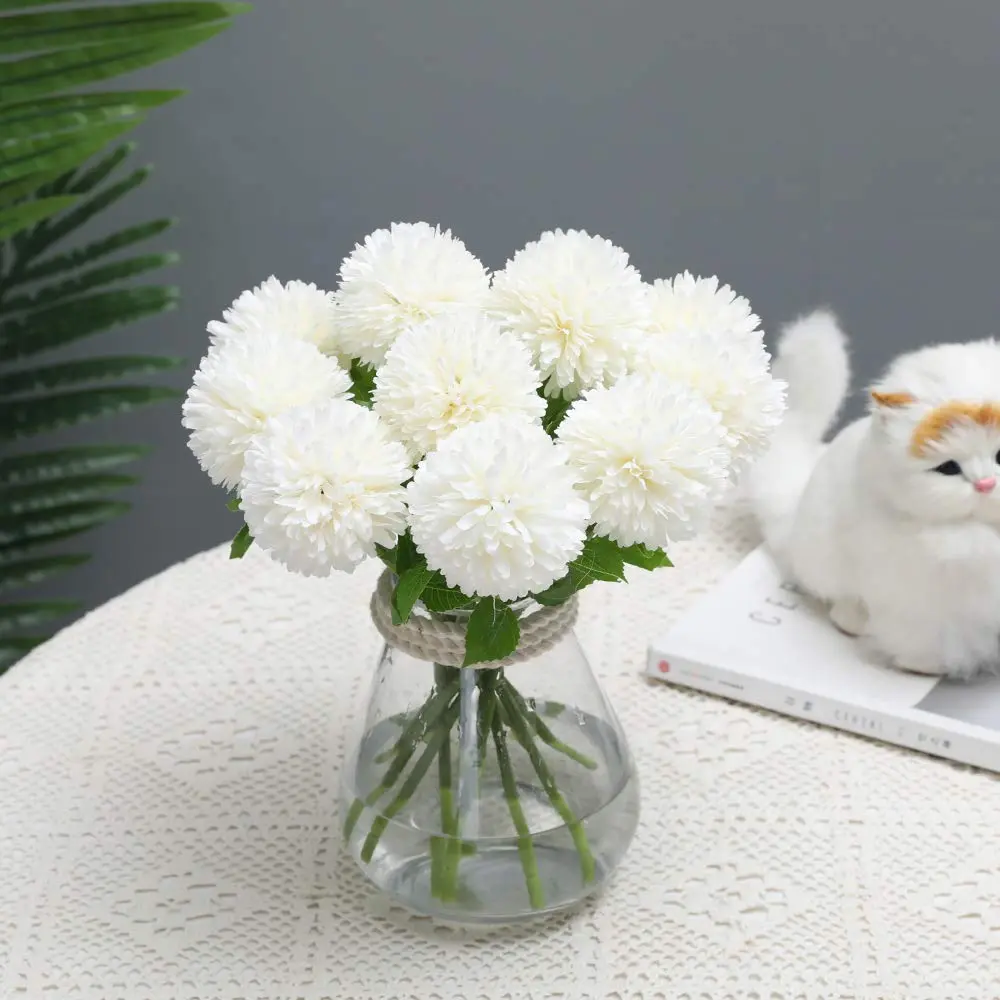 Preserved Flowers, 12-Stem Bouquet, Chrysanthemum Ball Bouquet, Hydrangea Bridal Wedding Bouquet, Suitable for Home Garden Parties, Office Café Decorations, Cream White, Home Supplies