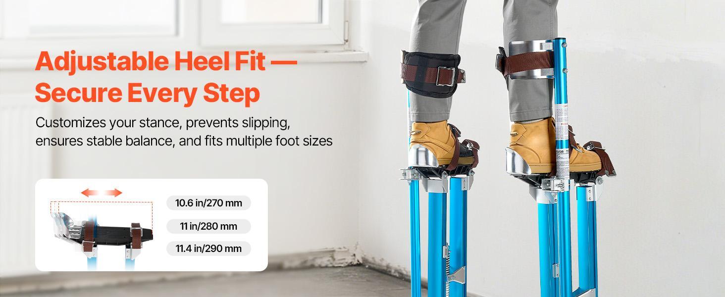 VEVOR Drywall Stilts for Painters & Cleaning, Aluminum Sturdy Structure, 24.2-40.3 in Adjustable Height, 228 lbs Load Capacity, Non-Slip Rubber Feet, Dual Spring Shock Absorption, Comfortable Leg Straps, 3-Level Heel Brackets, Blue#BackToSchool