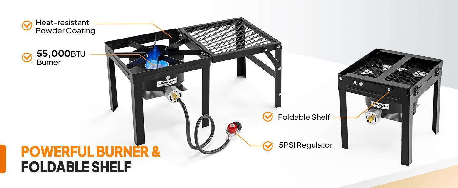 ROVSUN 30QT Turkey Fryer & 10QT Fish Fryer Kit with 54000BTU Propane Stove & Foldable Side Table, Aluminum Deep Fryer Pot for Outdoor Cooking Seafood Boiling w/Lifting Hook, Turkey Rack & Thermometer