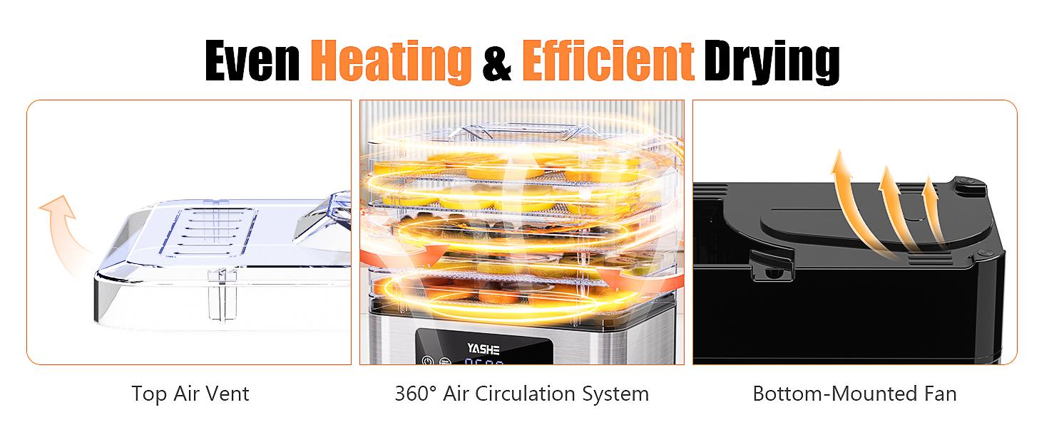 YASHE Food Dehydrator Machine, 5 Stainless Steel Trays, 48H Timer, Temperature Control, Recipe Book – Perfect for Jerky, Meat, Fruit & Dog Treats Appliances
