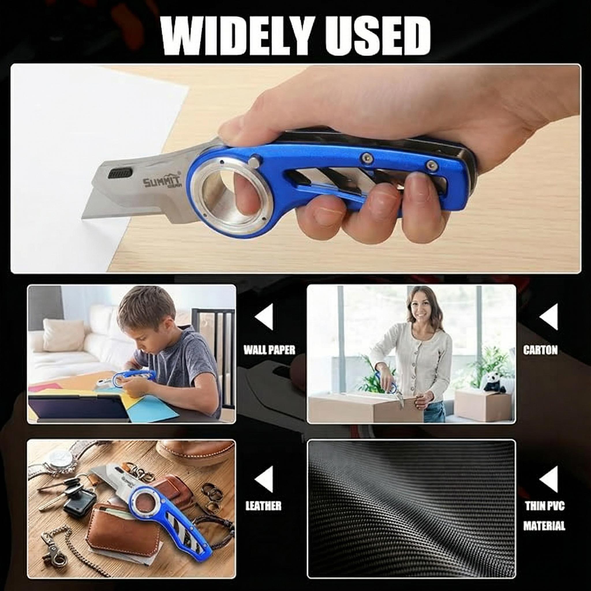 EDC Folding Utility Knife,Compact,BoxCutter,Lightweight,Aluminum Handle,5 PICS SK5 Blades replacement,Belt Clip,knives for men,tools and gadgets for him,EDC Tool for HomeOffice,navajas para hombres trabajo