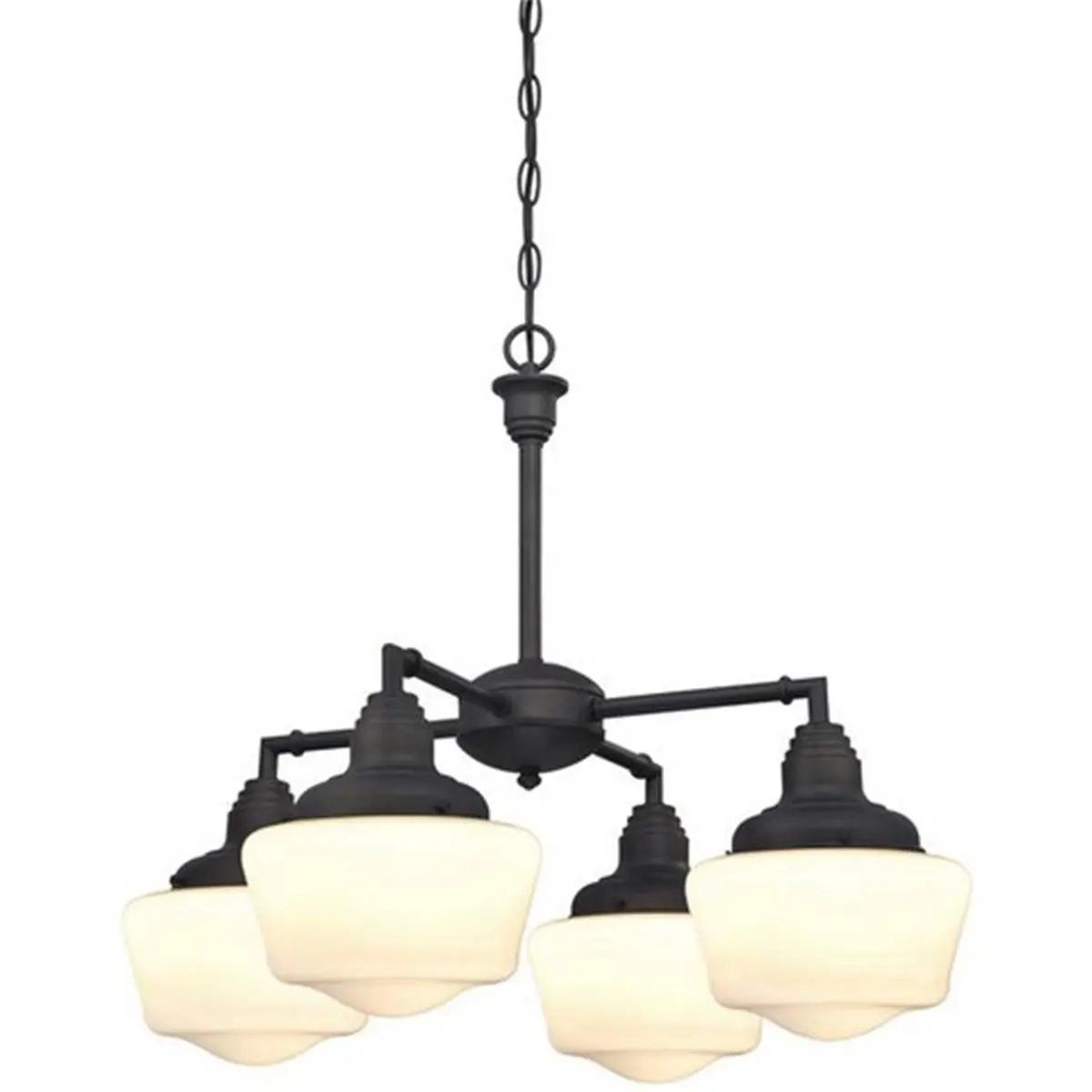 212 MAIN Westinghouse Scholar 4-Light Indoor Convertible Chandelier - White Opal Glass, Oil Rubbed Bronze Semi-Flush Ceiling Fixture, 4 Medium E26 Base Lamps, AC Power Supply, 19.29" H x 9.25" W x 19.29" L, 120V