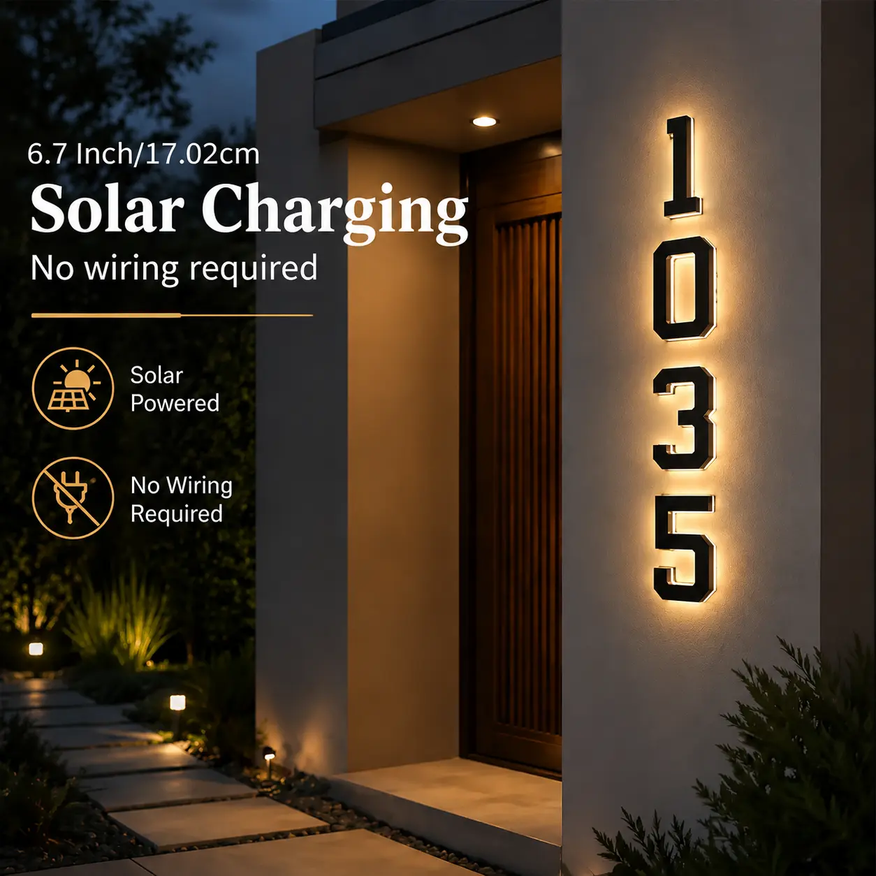Solar Lighted House Numbers for Outside, Waterproof LED Address Signs for Houses, Backlit Illuminated Exterior Modern House Numbers Light, DIY Custom Address Sign, Modern Minimalist Door Number Plaque, Outdoor & Modern Farmhouse Exterior Decoration Light