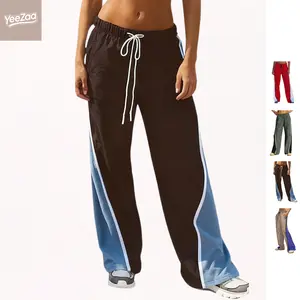 YeeZaa Stripe Track Pants for Women Retro Athletic Wide Leg Pants High Rise Drawstring Waist Color Block Street to Gym Versatile Styling TikTok Viral Fashion All Season Everyday Streetwear summerwins
